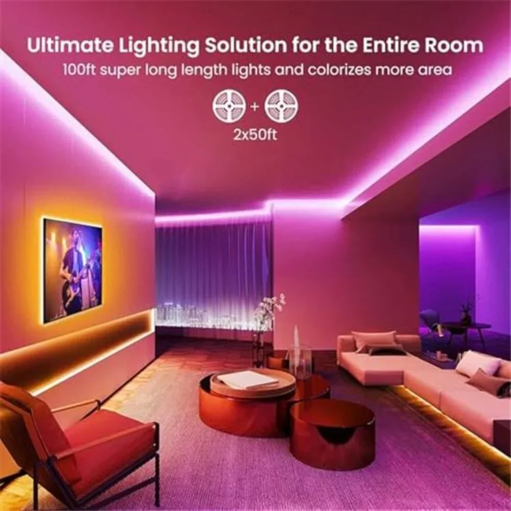 100FT LED Strip Lights RGB Bluetooth App Control Music Sync Room Decor
